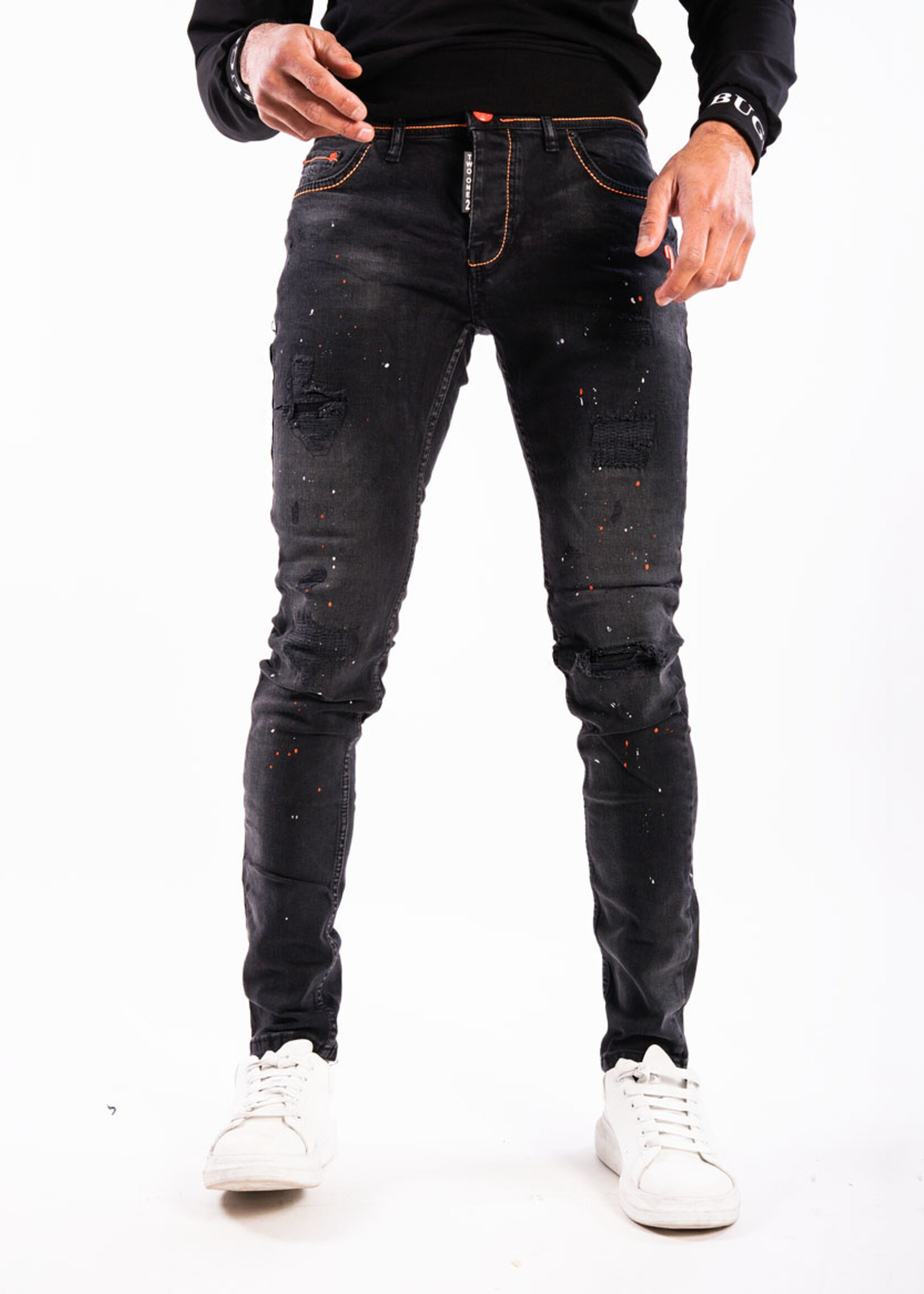 Jeans skinny ZWART/ORANJE