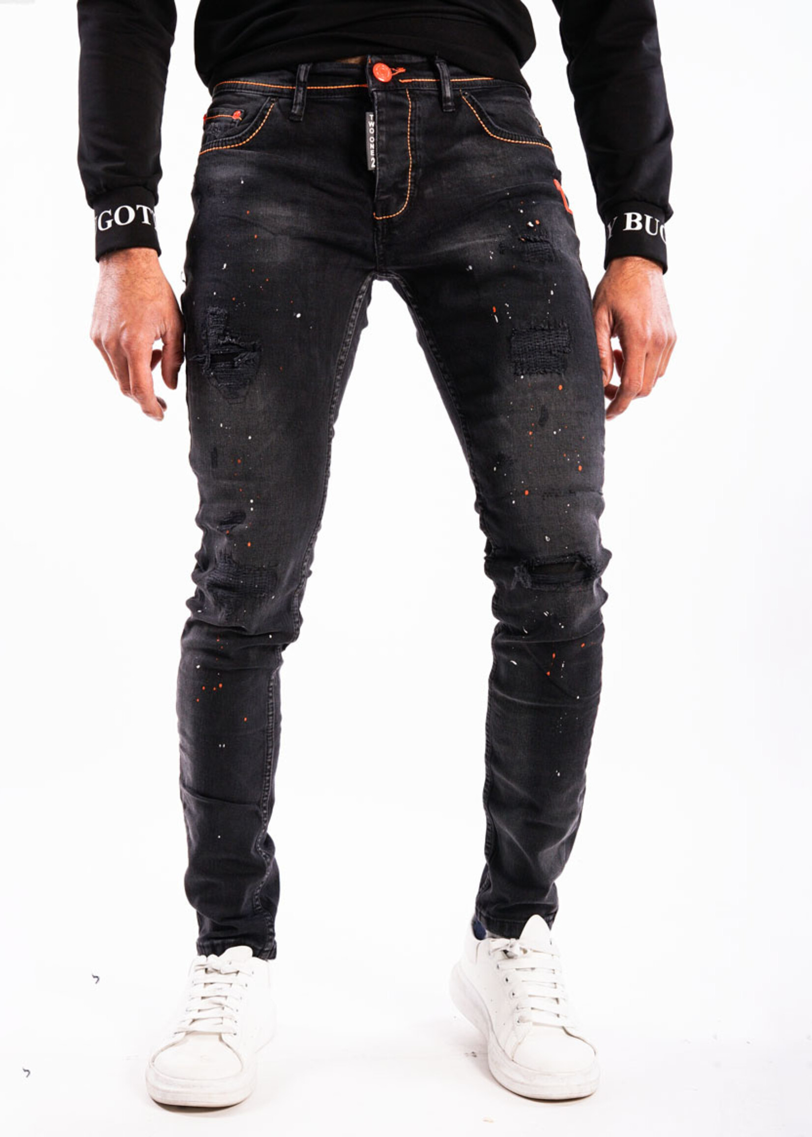 Jeans skinny ZWART/ORANJE