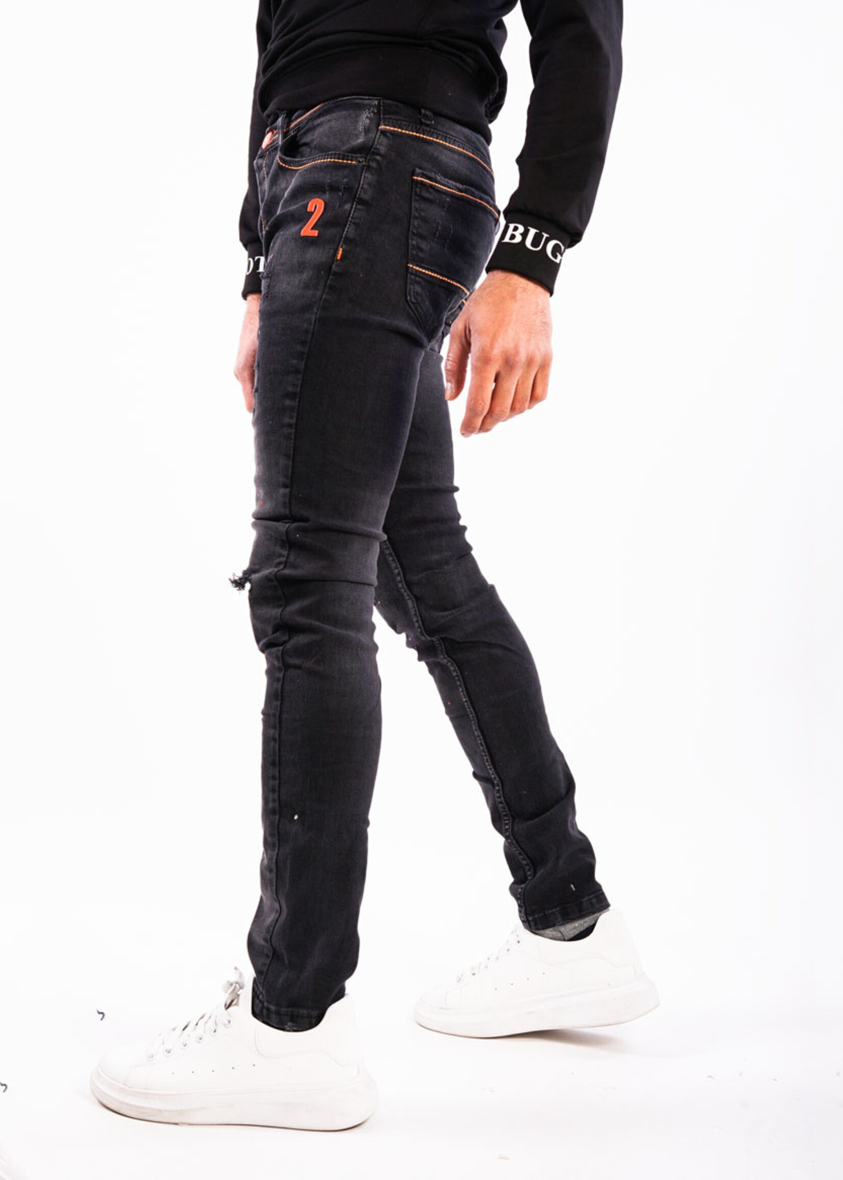 Jeans skinny ZWART/ORANJE
