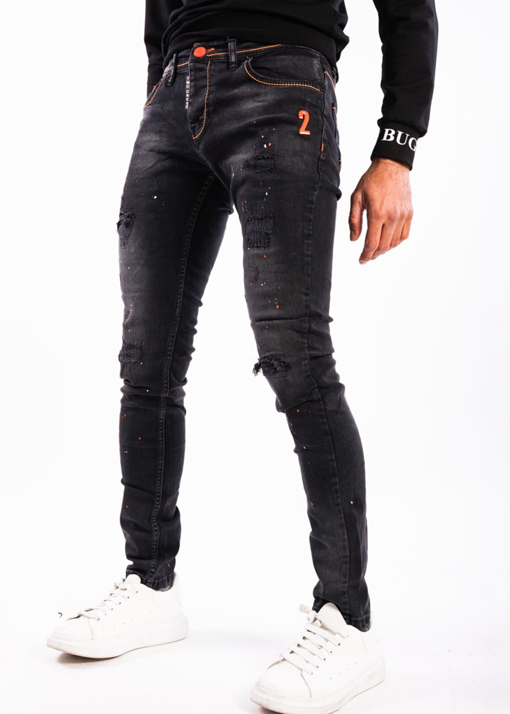 Jeans skinny ZWART/ORANJE
