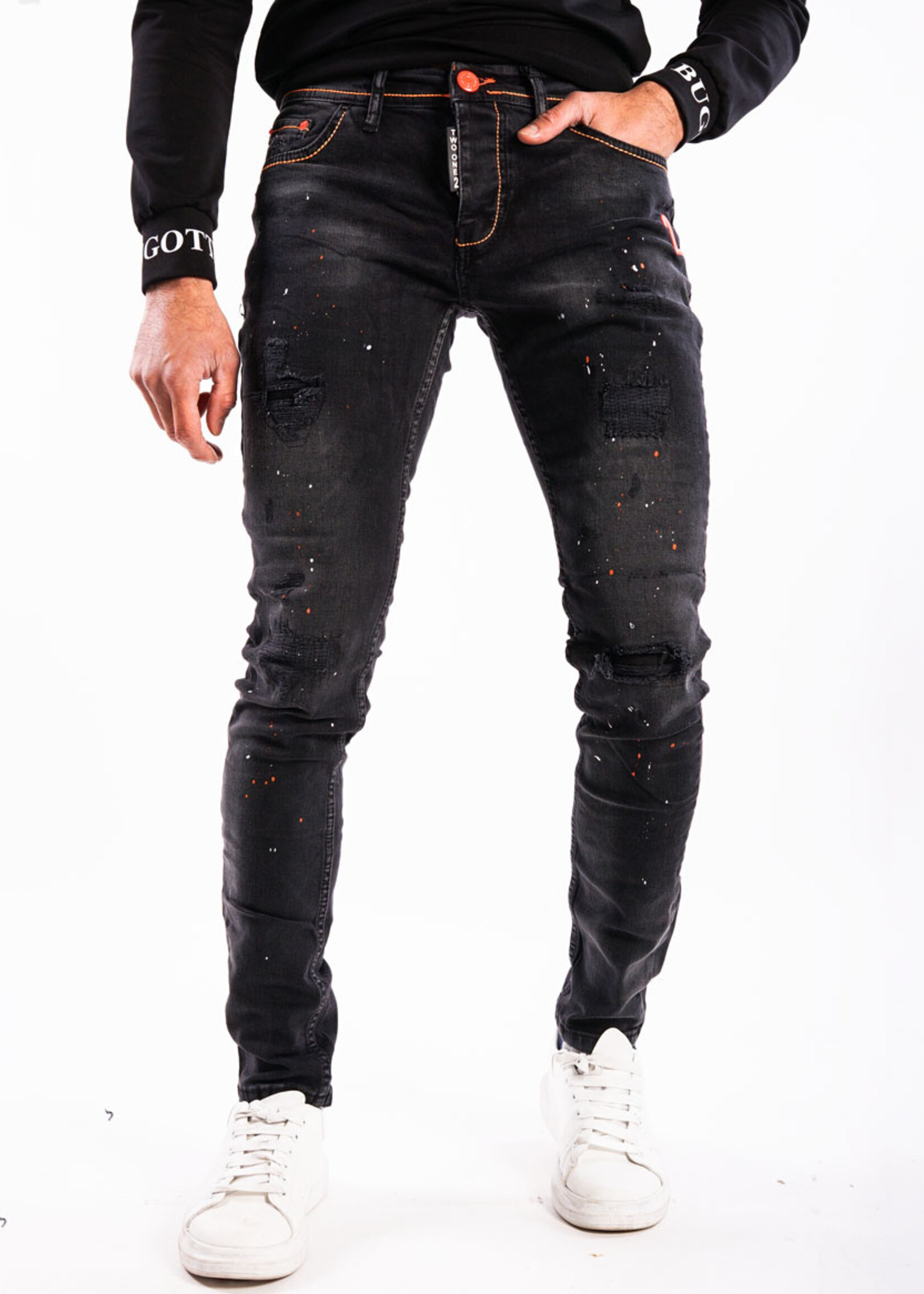 Jeans skinny ZWART/ORANJE