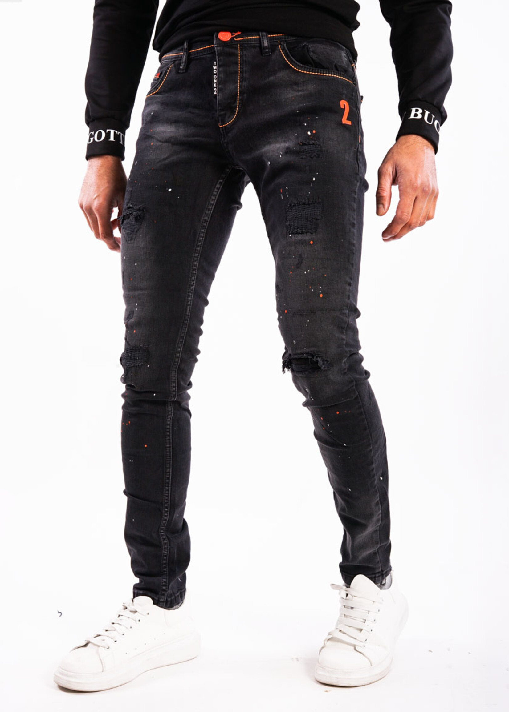 Jeans skinny ZWART/ORANJE