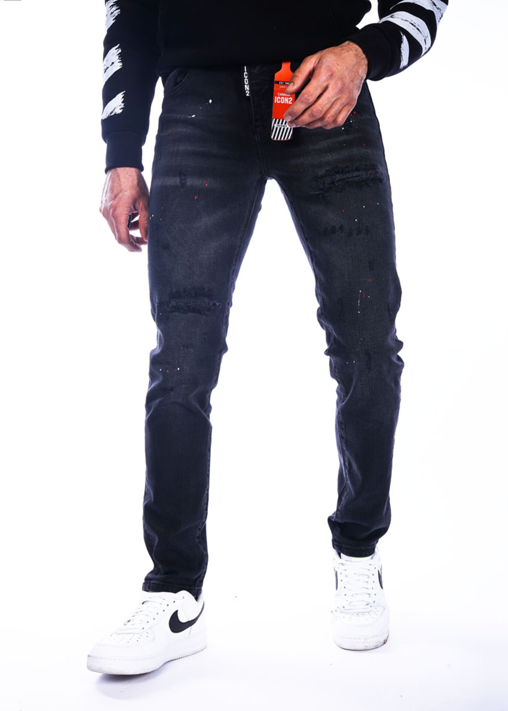 Jeans zwart Met verfspetters