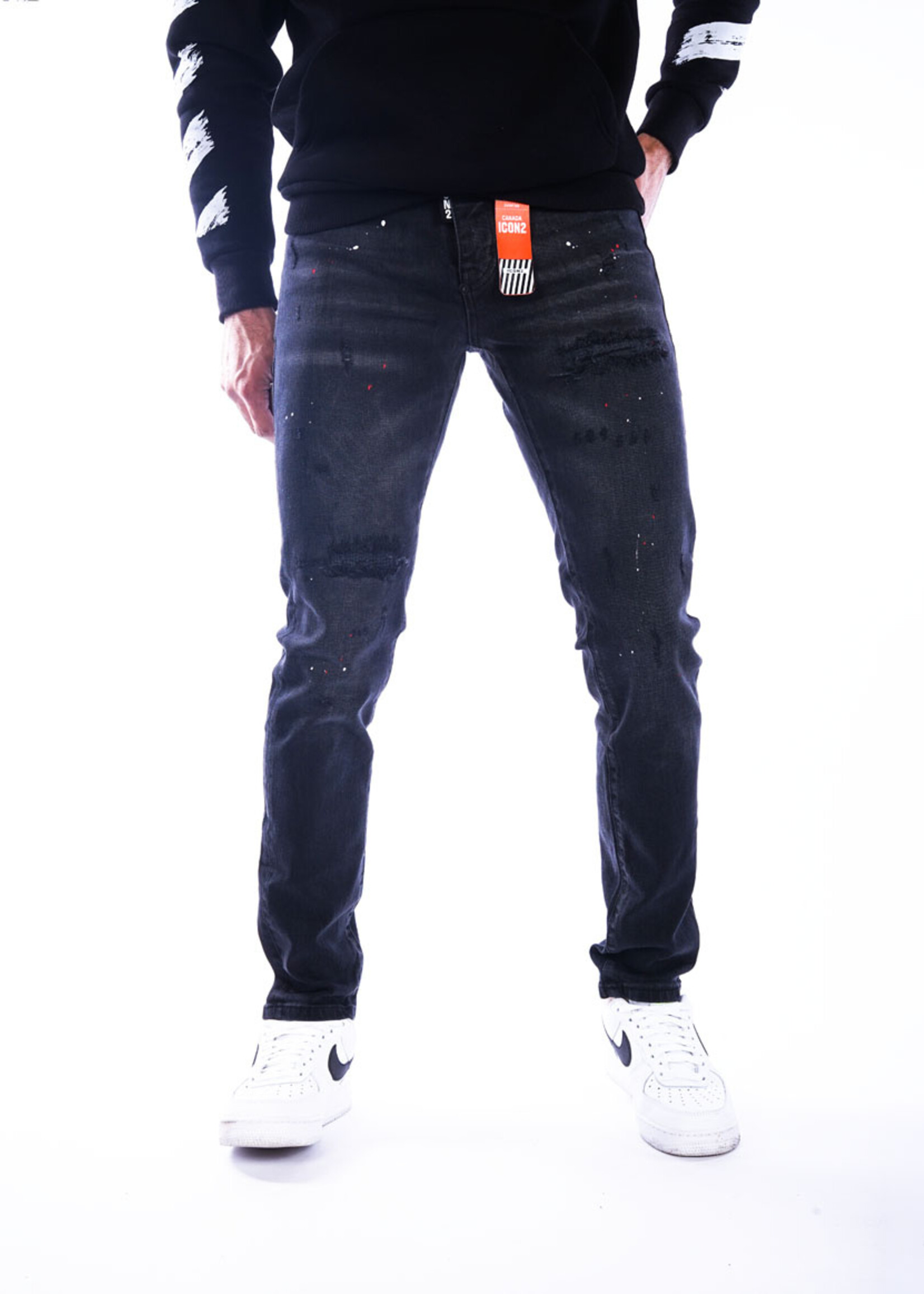 Jeans zwart Met verfspetters