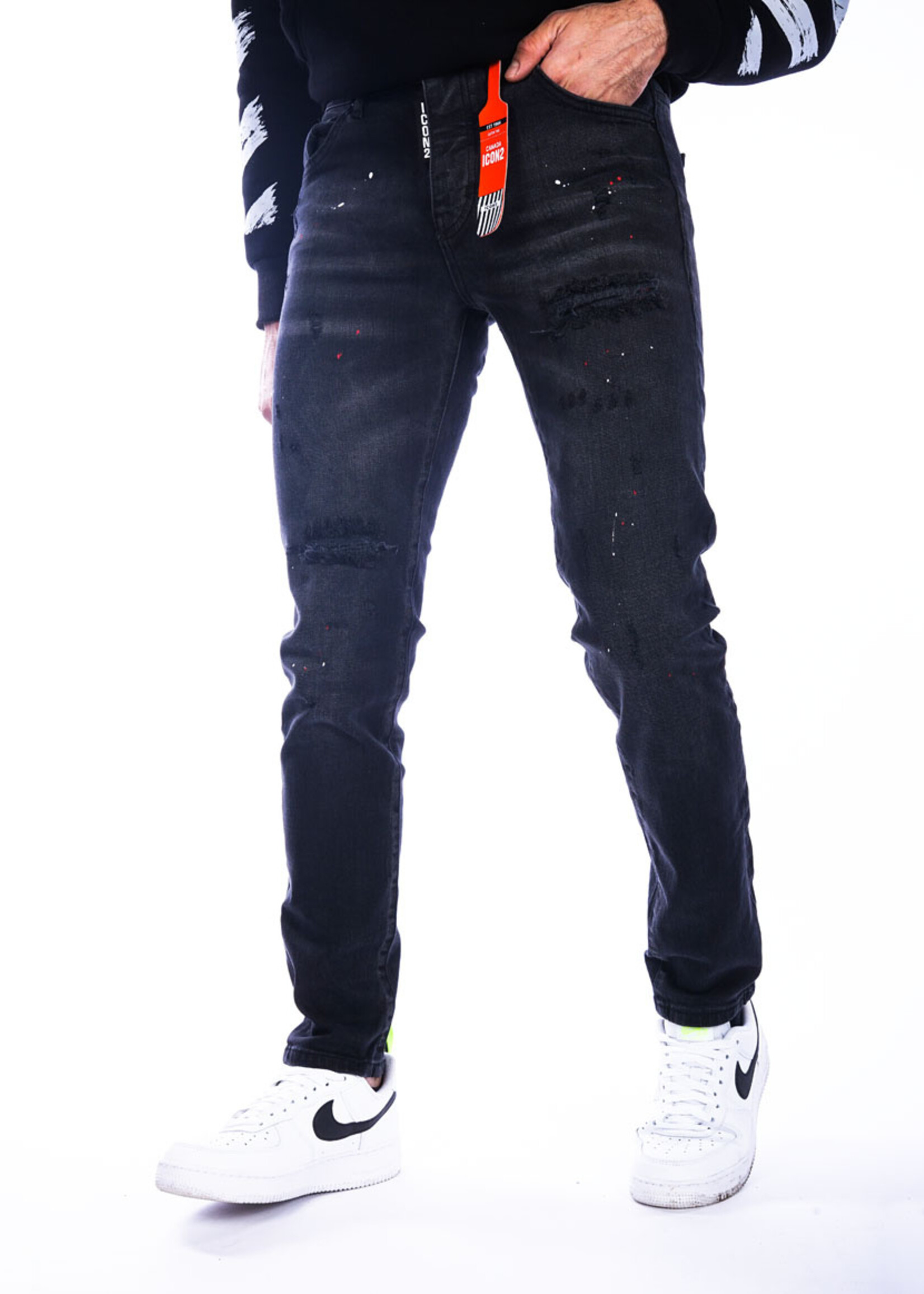 Jeans zwart Met verfspetters