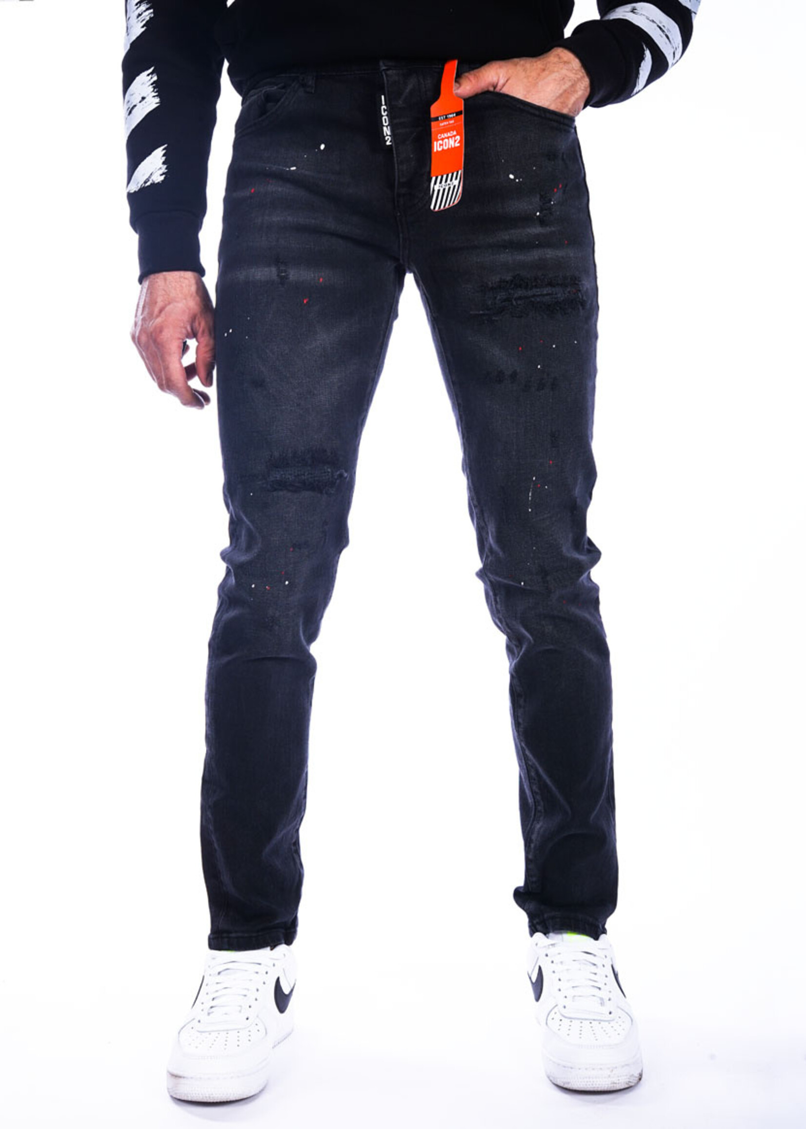 Jeans zwart Met verfspetters