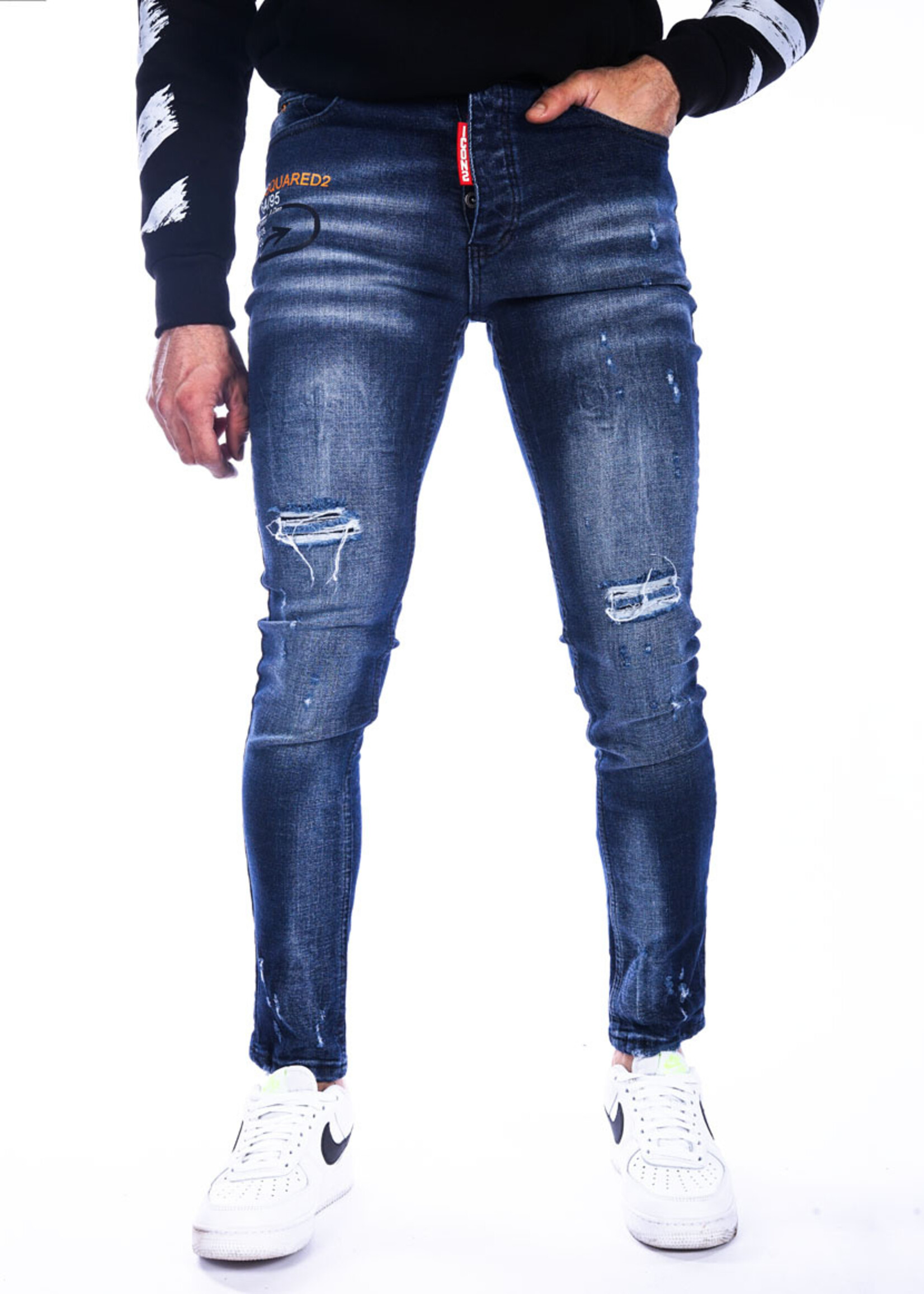 Heren jeans met scheuren - BLAUW