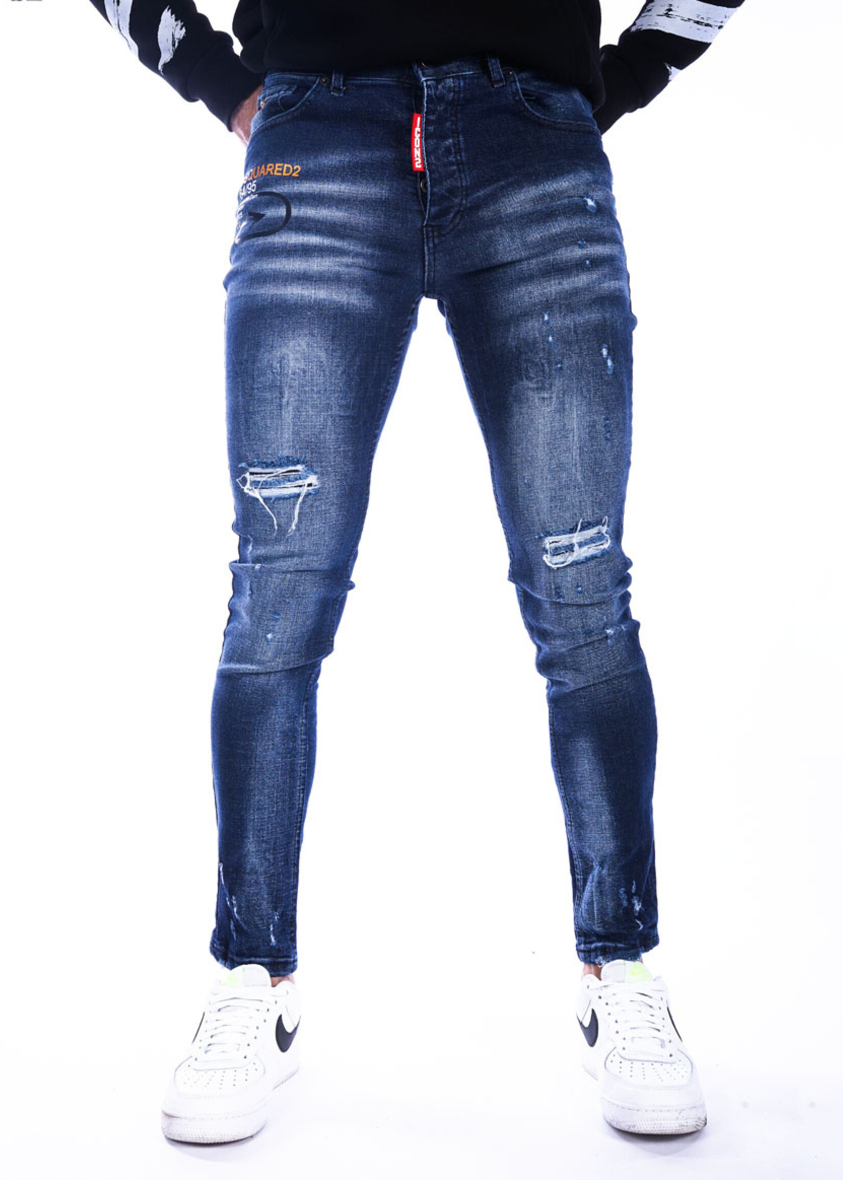 Heren jeans met scheuren - BLAUW