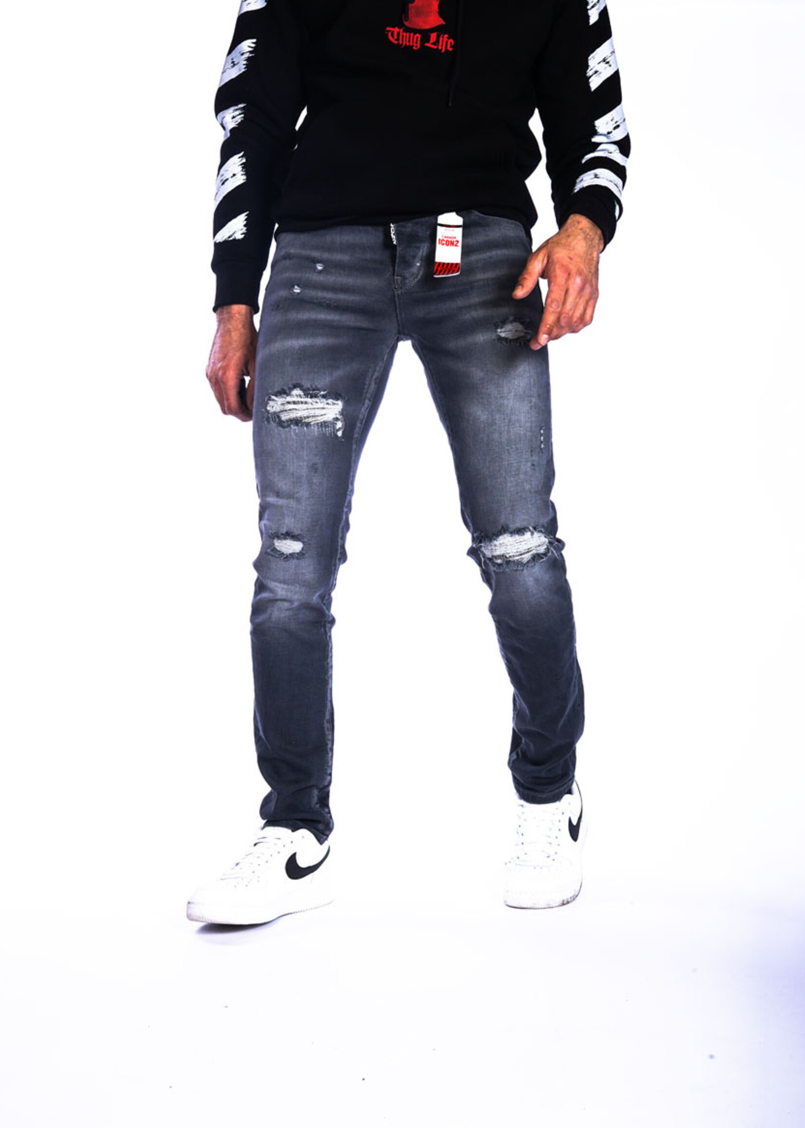 Jeans met scheuren GRIJS