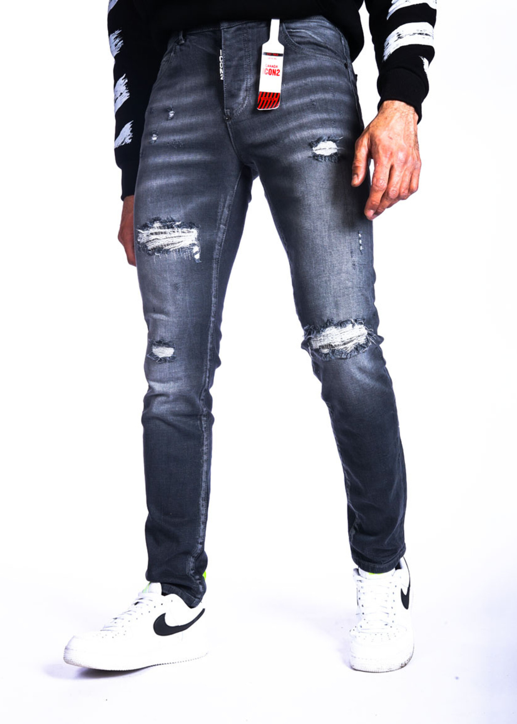 Jeans met scheuren GRIJS