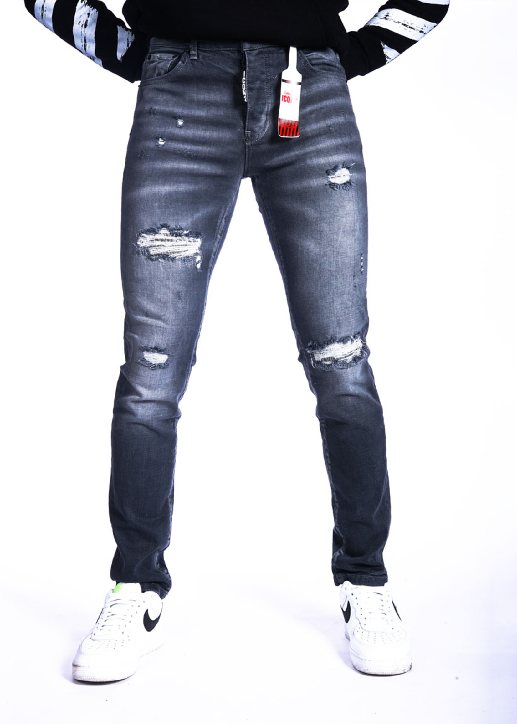 Jeans met scheuren GRIJS