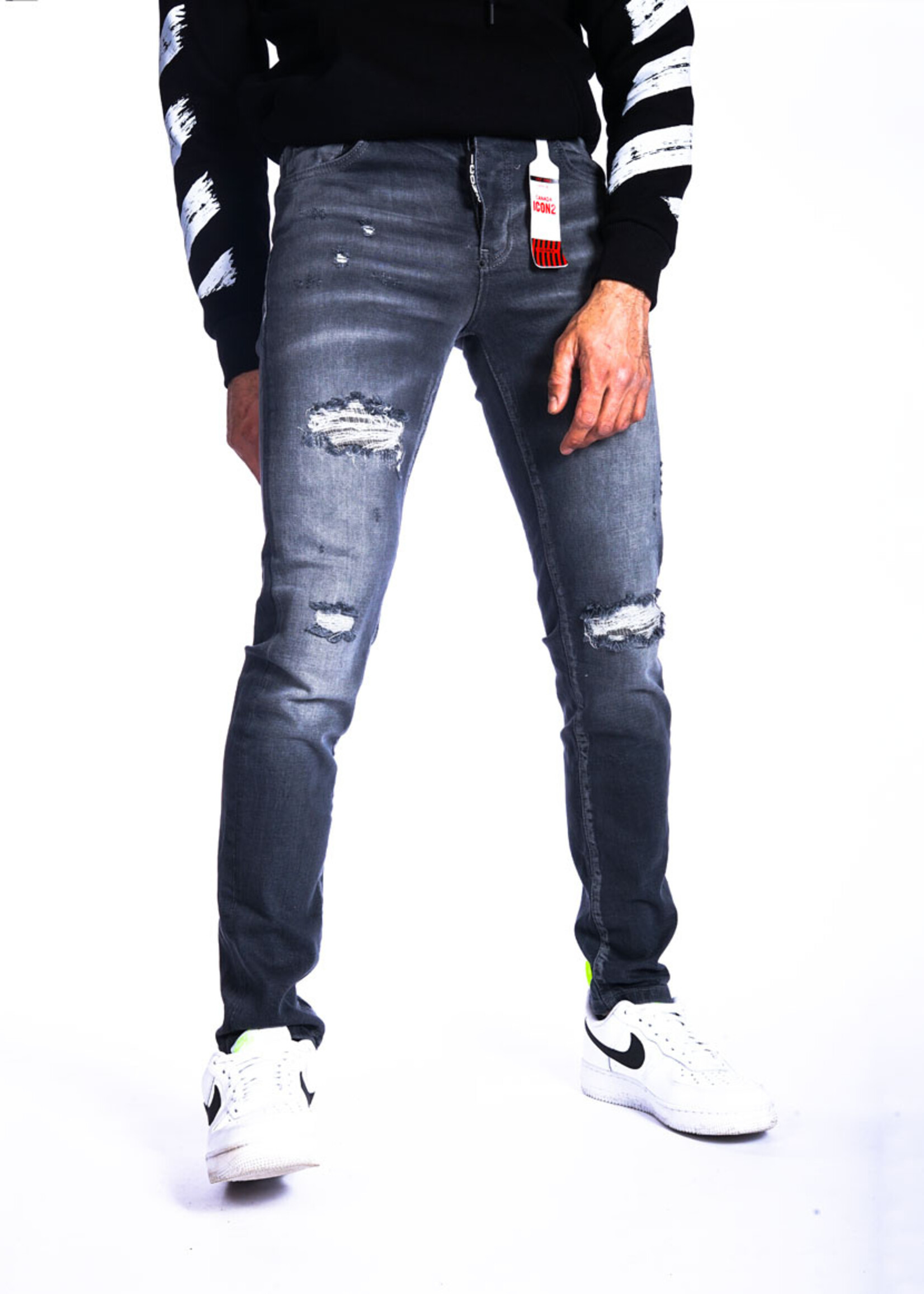 Jeans met scheuren GRIJS