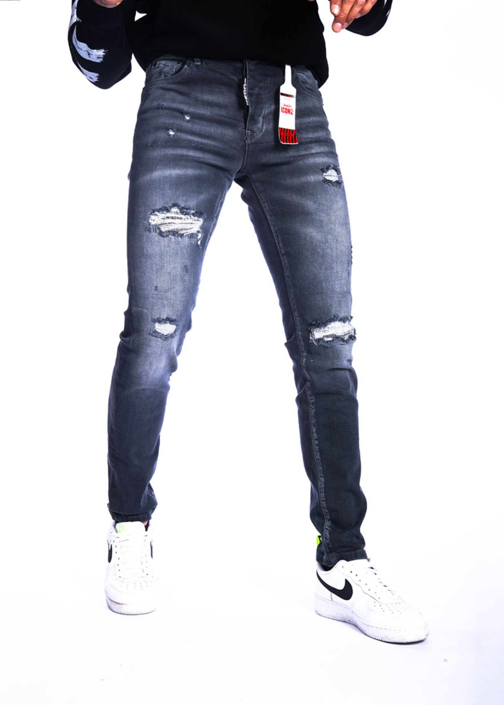 Jeans met scheuren GRIJS