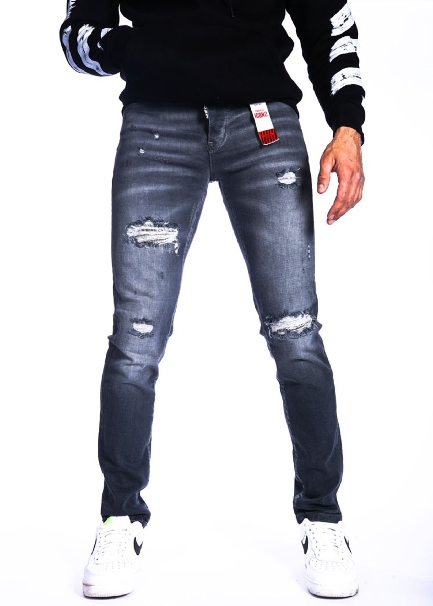 Jeans met scheuren GRIJS