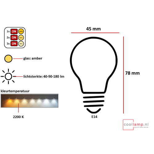 ETH Lichtbron LED Kooldraad Spiraal Kogel SceneSwitch Amber E14