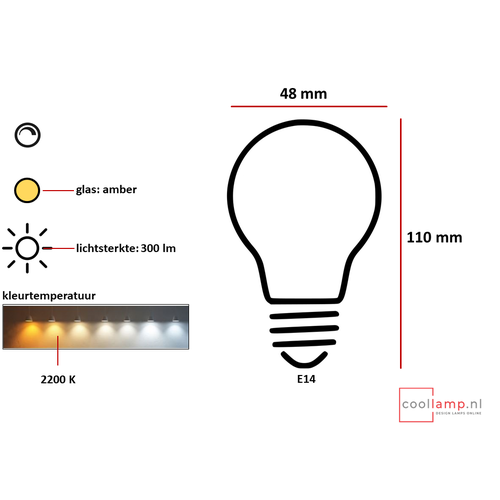 High Light Lichtbron LED Kooldraad Mini Edison Amber 4.0 W E14