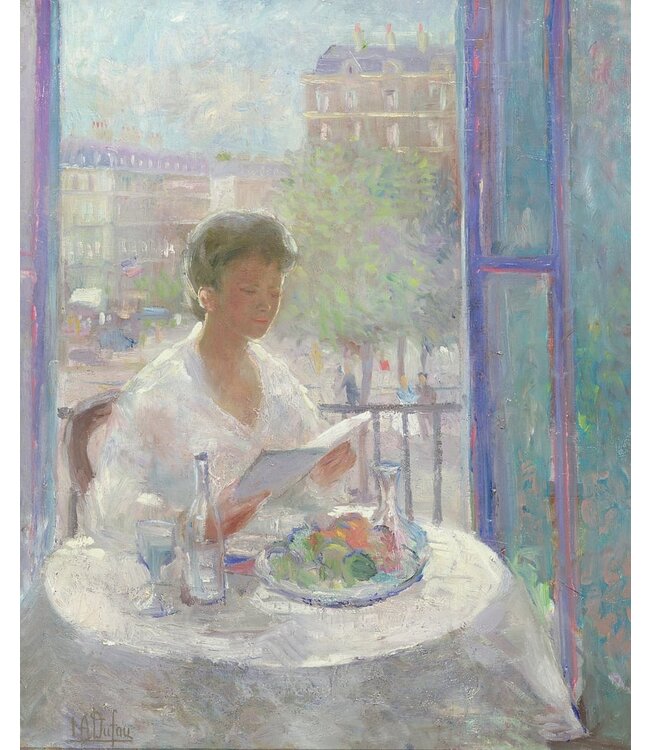 Clémentine-Hélène Dufau Lady liest am offenen Fenster
