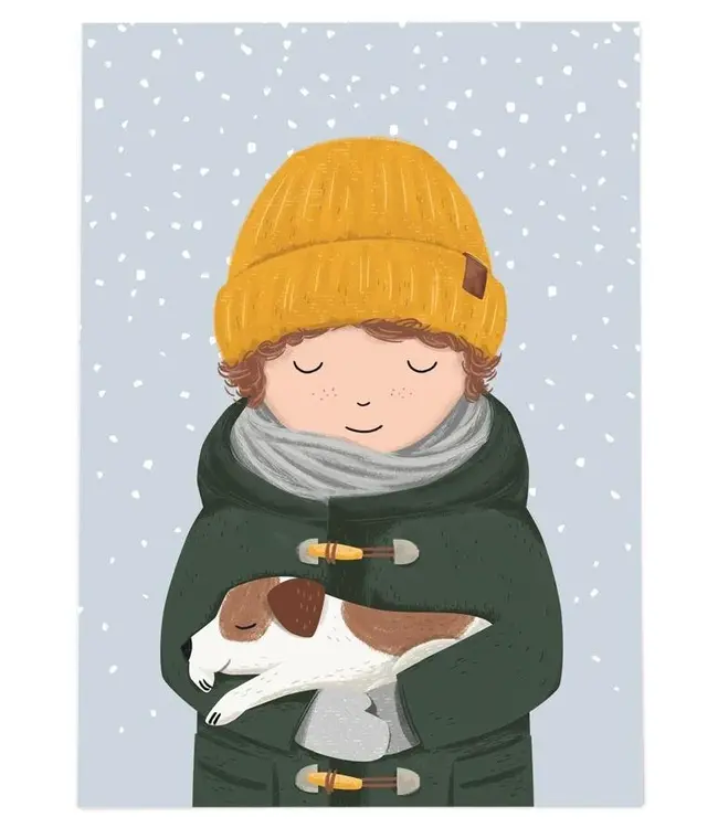 Vierundfünfzig Illustration Junge mit Hund im Winter