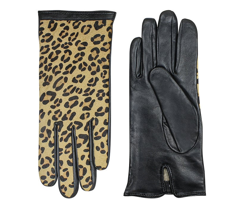 Leather ladies gloves with leopard print model Isaba