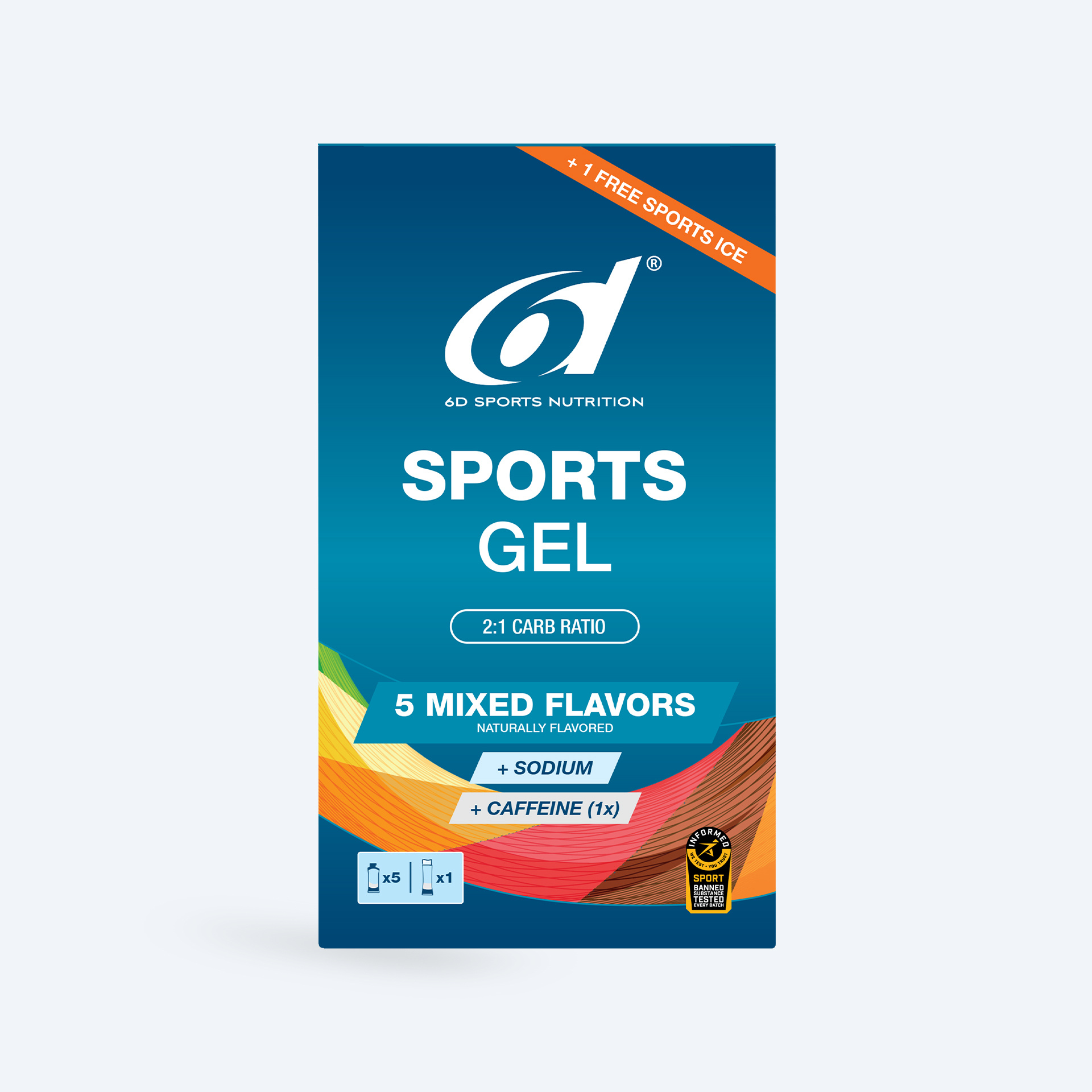 6D Sports Nutrition Sports Gel - Mixed Flavours 5 x 45ml + Sports Ice 77ml