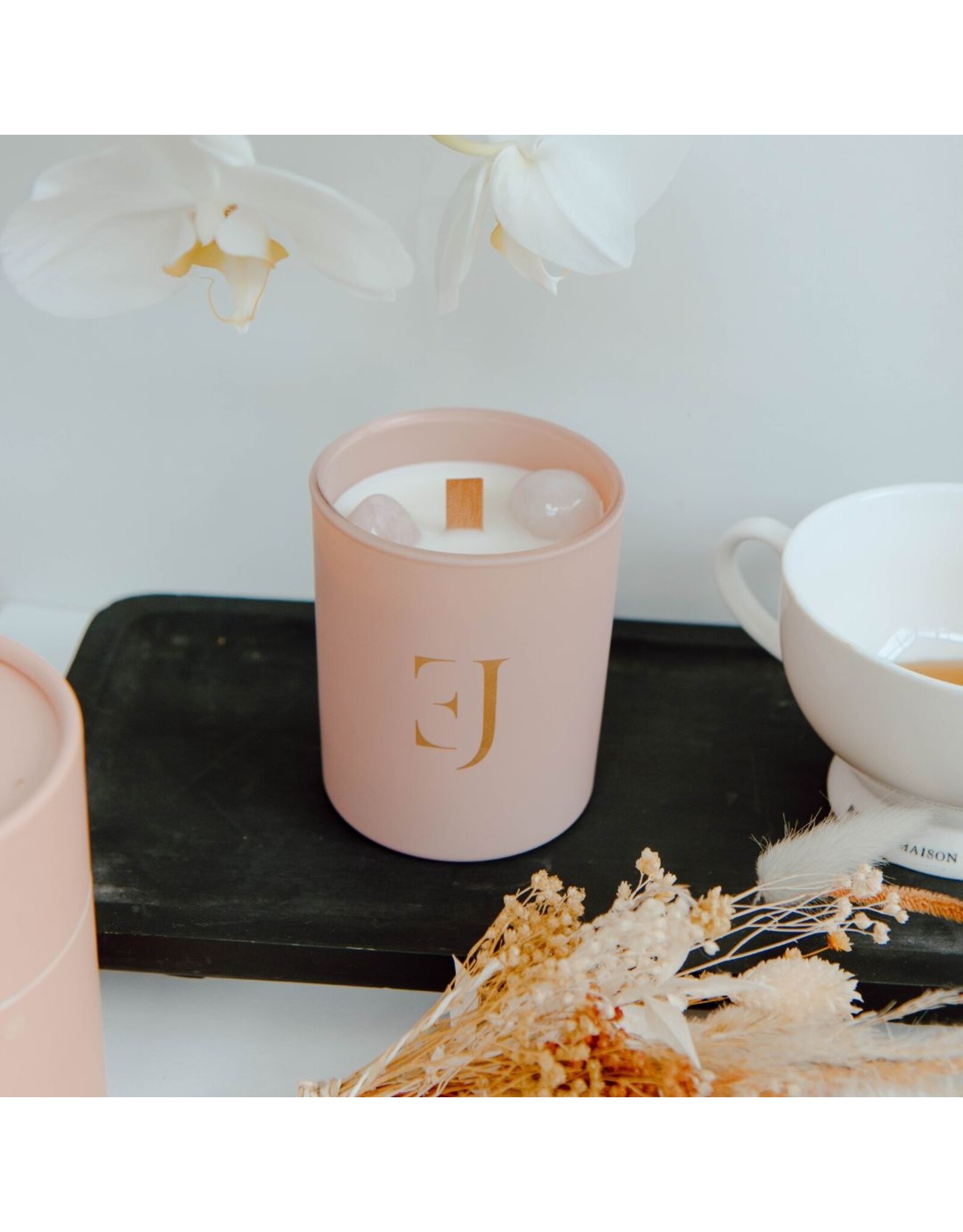 Geurkaars met edelsteen  | Rozenkwarts | Love | Soul Collectie | ExclusJess