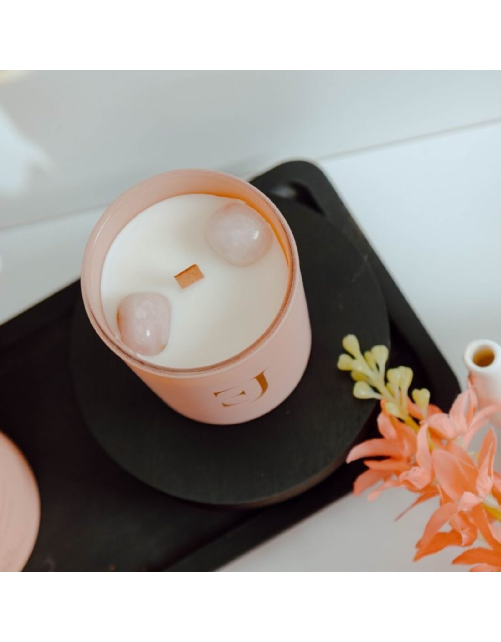 Geurkaars met edelsteen  | Rozenkwarts | Love | Soul Collectie | ExclusJess