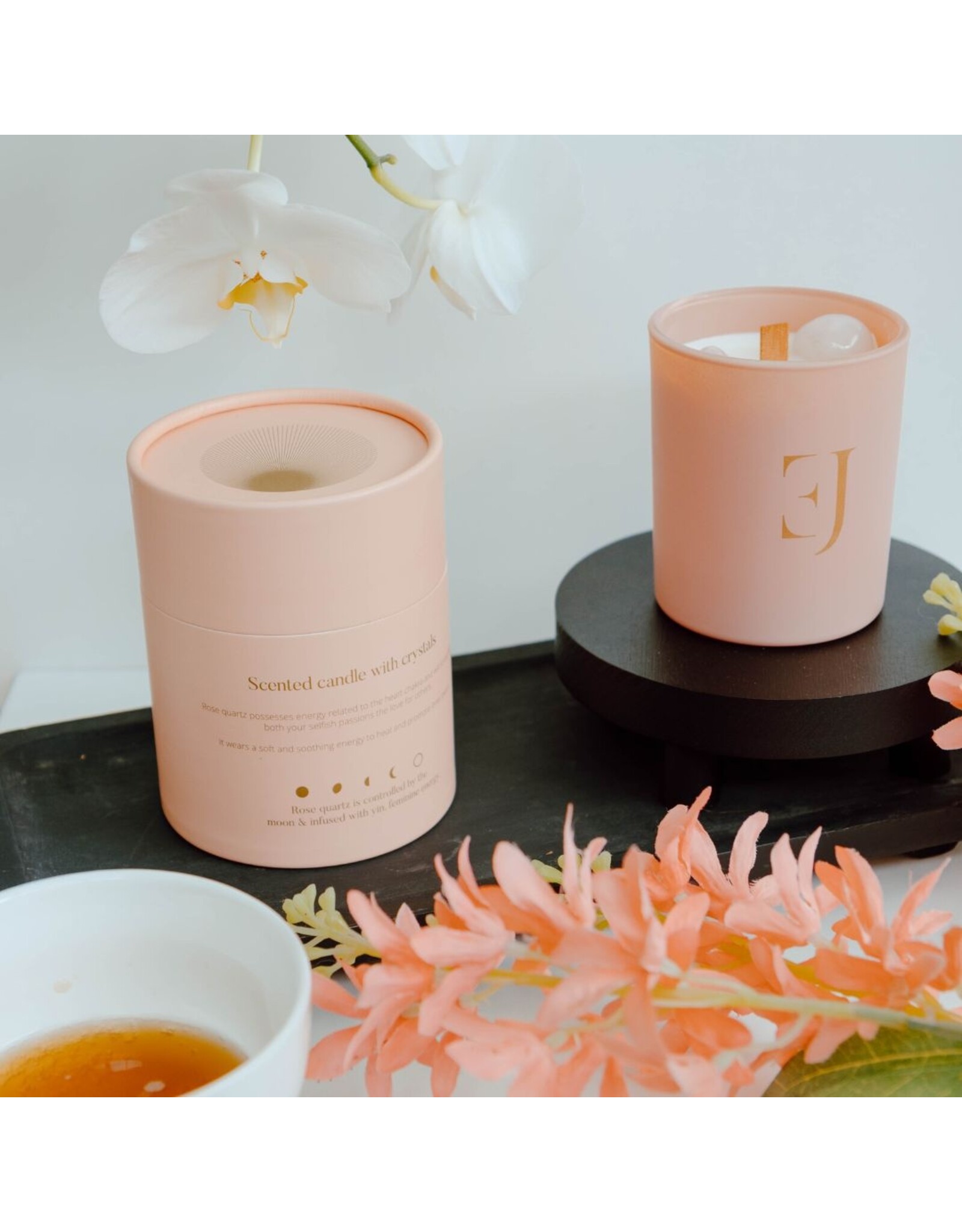 Geurkaars met edelsteen  | Rozenkwarts | Love | Soul Collectie | ExclusJess