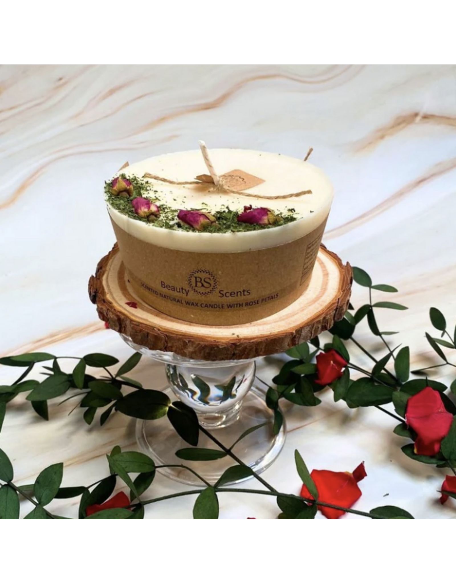 Beauty Scents geurkaarsen Soja geurkaars cilinder  L | met rozen knoppen | Beauty Scents