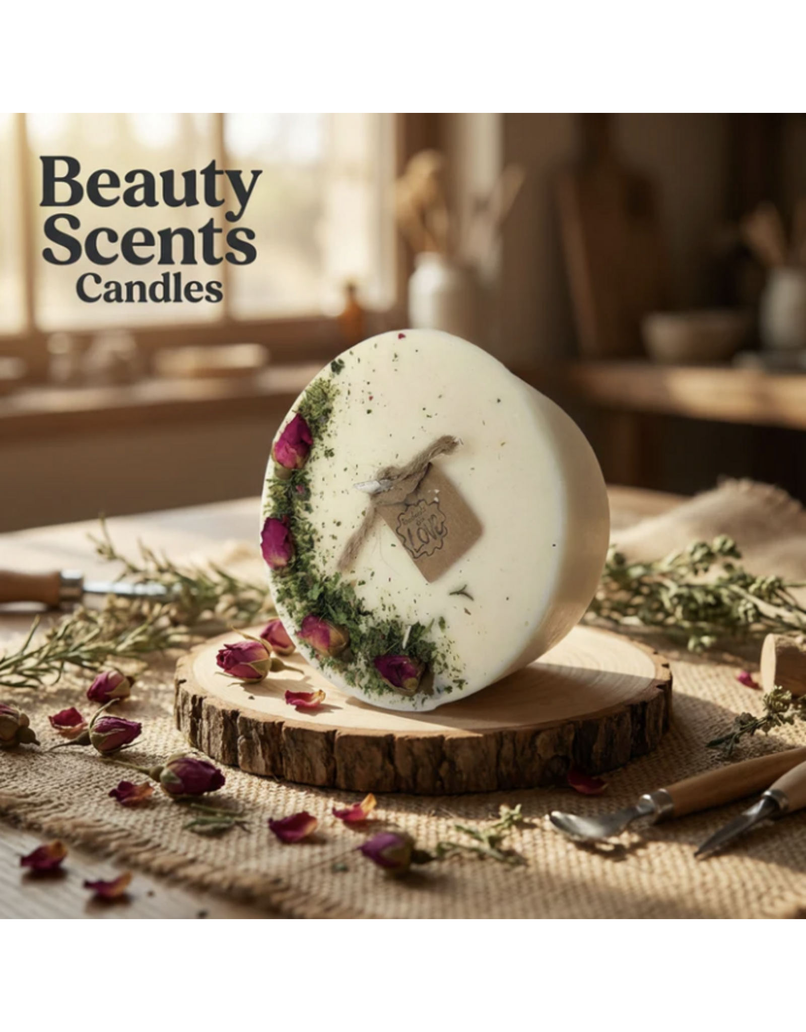 Beauty Scents geurkaarsen Soja geurkaars cilinder  L | met rozen knoppen | Beauty Scents