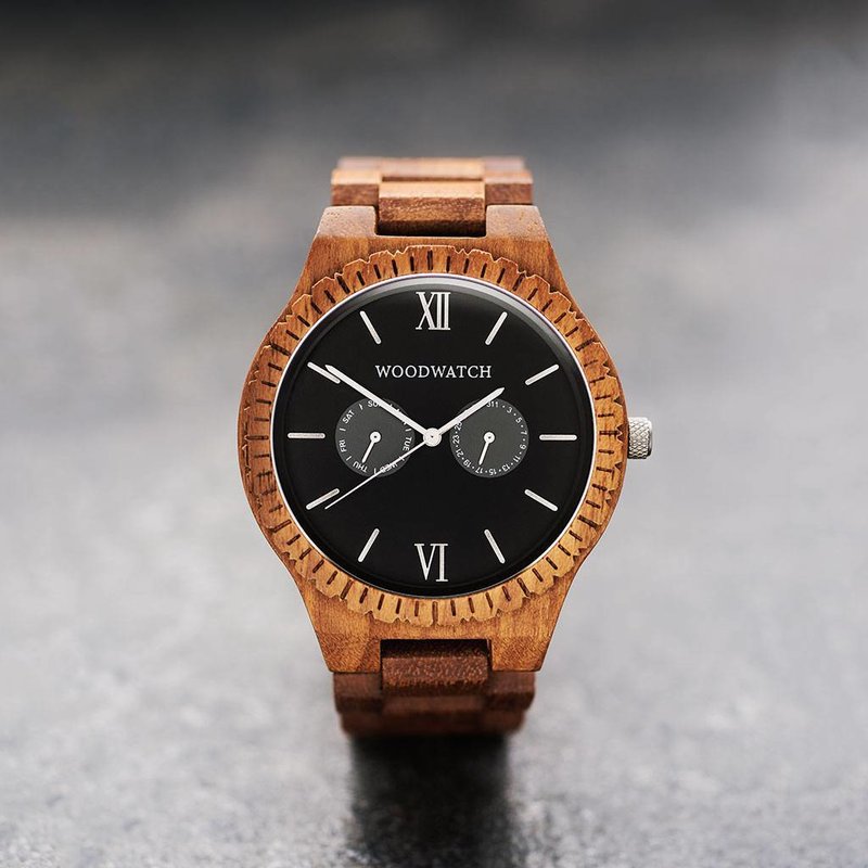 This premium designed watch combines unique new handcrafted wood types with luxurious stainless steel dials and backplates. At the heart of the new timepieces comes an all new multi-function movement that includes two extra subdials featuring a week and m