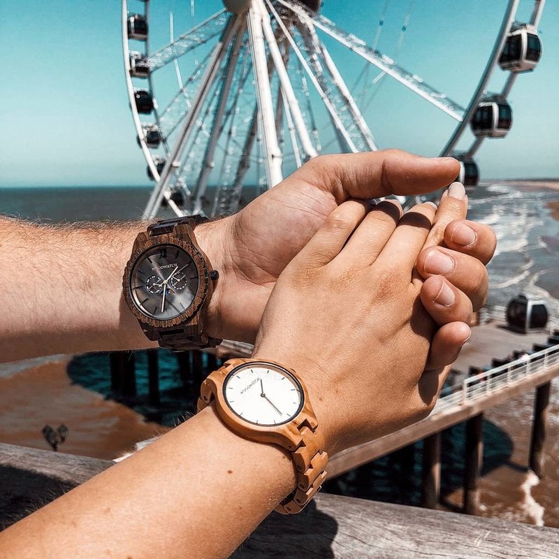 The AURORA Collection breaths the fresh air of Scandinavian nature and the astonishing views of the sky. This light weighing watch is made of European Olive Wood, accompanied by a light stainless-steel dial with a golden highlight and shining golden detai