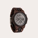 Prepare for adventure with our fully featured, hand-crafted Chronograph wrist watch. This premium design watch features a 45mm walnut case, black stainless steel dial and a SEIKO VD54 movement. The unique new strap combines sustainable walnut wood and bla