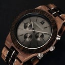 Prepare for adventure with our fully featured, hand-crafted Chronograph wrist watch. This premium design watch features a 45mm walnut case, black stainless steel dial and a SEIKO VD54 movement. The unique new strap combines sustainable walnut wood and bla