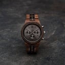 Prepare for adventure with our fully featured, hand-crafted Chronograph wrist watch. This premium design watch features a 45mm walnut case, black stainless steel dial and a SEIKO VD54 movement. The unique new strap combines sustainable walnut wood and bla