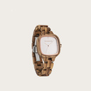 A source of inspiration for each creative artist. The CITY Muse features a square case with a white dial and rose gold details. The watch band consists of soft olive wood that has been hand-finished to perfection and to create our latest small-band design