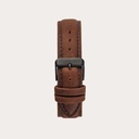 The Pecan Band is made of genuine leather and a metal buckle clasp and is naturally dyed with a light brown hue. The Pecan Band 18mm fits the 40mm MINIMAL Collection.