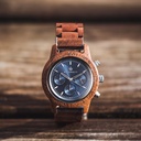 The CHRONUS Collection features a classic SEIKO VD54 chronograph movement, scratch resistant sapphire coated glass and stainless steel enforced strap links. The CHRONUS Sapphire Silver is made of American walnut wood and has a blue dial with silver detail