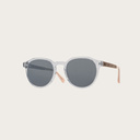 The REVELER Clear Smoke features a sleek geometric clear frame with grey smoke lenses Composed of durable Italian Mazzucchelli bio-acetate with hand-finished natural senna siamea wood temples and nude acetate tips. Bio-acetate is made from cotton and orga