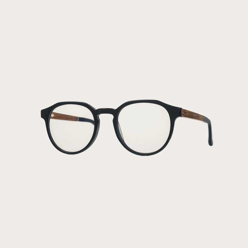 Filter out harmful excess blue light which can cause eye strain, headaches and poor sleep. The Reveler "Black" features a sleek geometric black frame and is composed of durable Italian Mazzucchelli bio-acetate with hand-finished natural rosewood temples a