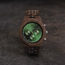 Prepare for adventure with our fully featured, hand-crafted Chronograph wrist watch. This premium design watch features a 45mm walnut wood case, green stainless steel dial and a SEIKO VD54 movement. The unique new strap combines sustainable walnut wood wi
