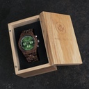 Prepare for adventure with our fully featured, hand-crafted Chronograph wrist watch. This premium design watch features a 45mm walnut wood case, green stainless steel dial and a SEIKO VD54 movement. The unique new strap combines sustainable walnut wood wi
