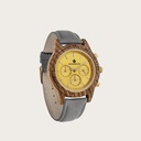 The CHRONUS Collection features a classic SEIKO VD54 chronograph movement, scratch resistant sapphire coated glass and stainless steel enforced strap links. The CHRONUS Tuscany Rise Grey is made of Kosso Wood from East Africa, and features a yellow dial.