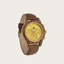The CHRONUS Collection features a classic SEIKO VD54 chronograph movement, scratch resistant sapphire coated glass and stainless steel enforced strap links. The CHRONUS Tuscany Rise Pecan is made of Kosso Wood from East Africa, and features a yellow dial.