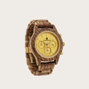 The CHRONUS Collection features a classic SEIKO VD54 chronograph movement, scratch resistant sapphire coated glass and stainless steel enforced strap links. The CHRONUS Tuscany Rise is made of Kosso Wood from East Africa, and features a yellow dial. The w