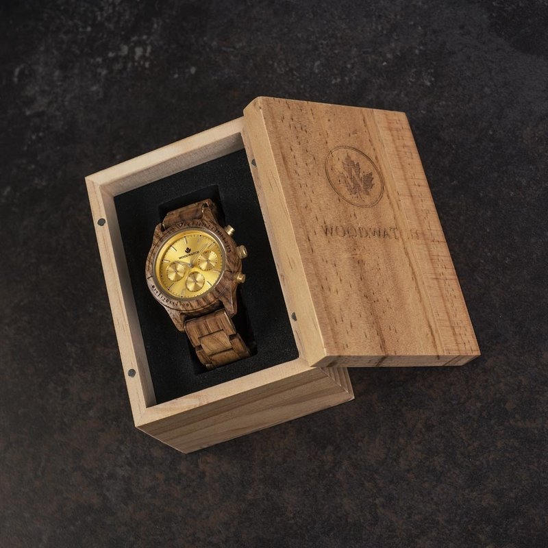 The CHRONUS Collection features a classic SEIKO VD54 chronograph movement, scratch resistant sapphire coated glass and stainless steel enforced strap links. The CHRONUS Tuscany Rise is made of Kosso Wood from East Africa, and features a yellow dial. The w