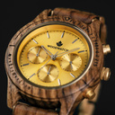 The CHRONUS Collection features a classic SEIKO VD54 chronograph movement, scratch resistant sapphire coated glass and stainless steel enforced strap links. The CHRONUS Tuscany Rise is made of Kosso Wood from East Africa, and features a yellow dial. The w