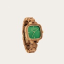 The CITY Ivy features a 30mm square case with a green dial and golden details. The watch band consists of natural Olive wood that has been hand-finished to perfection and to create our latest small-band design.