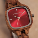 The CITY Vivid features a 30mm square case with a red dial. The watch band consists of natural kosso wood that has been hand-finished to perfection and to create our latest small-band design.