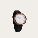 Inspired by contemporary Nordic minimalism. The NORDIC Oslo Black features a 36mm diameter white zebra wood case with a white dial and rose gold details. Handmade from sustainably sourced wood combined with a black sustainable vegan leather strap.