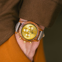 The CHRONUS Collection features a classic SEIKO VD54 chronograph movement, scratch resistant sapphire coated glass and stainless steel enforced strap links. The CHRONUS Tuscany Rise Grey is made of Kosso Wood from East Africa, and features a yellow dial.